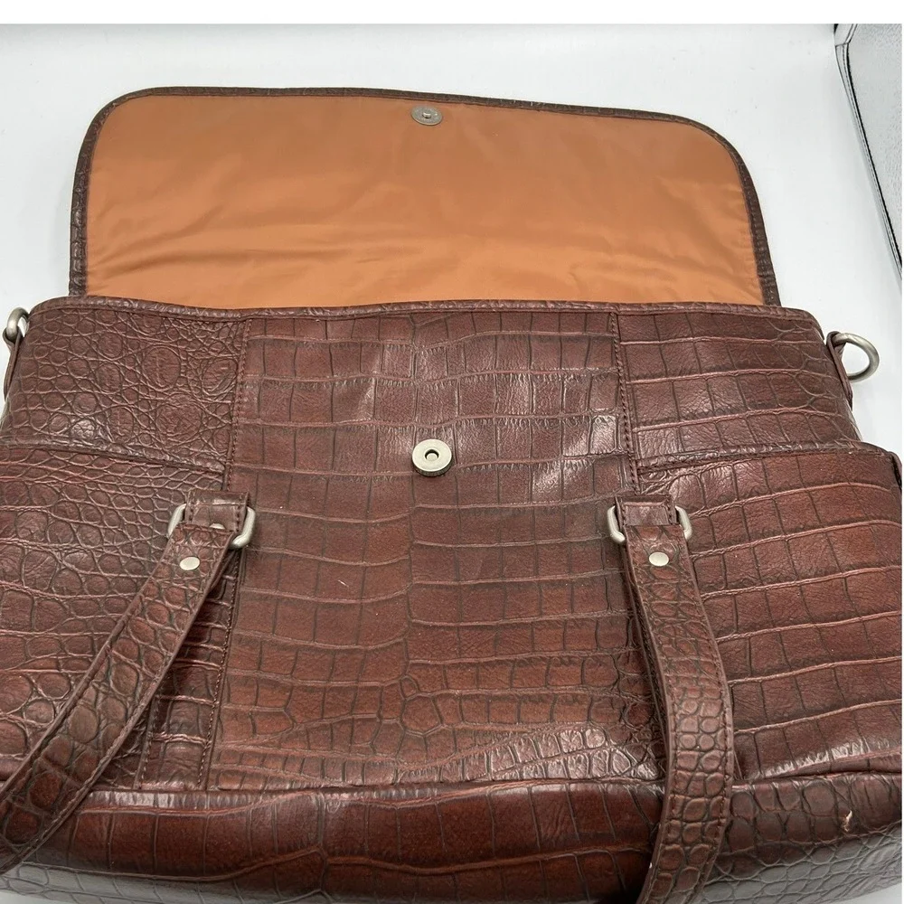 Etienne Aigner Laptop Messenger Bag Women Large Brown Good Croc Embossed